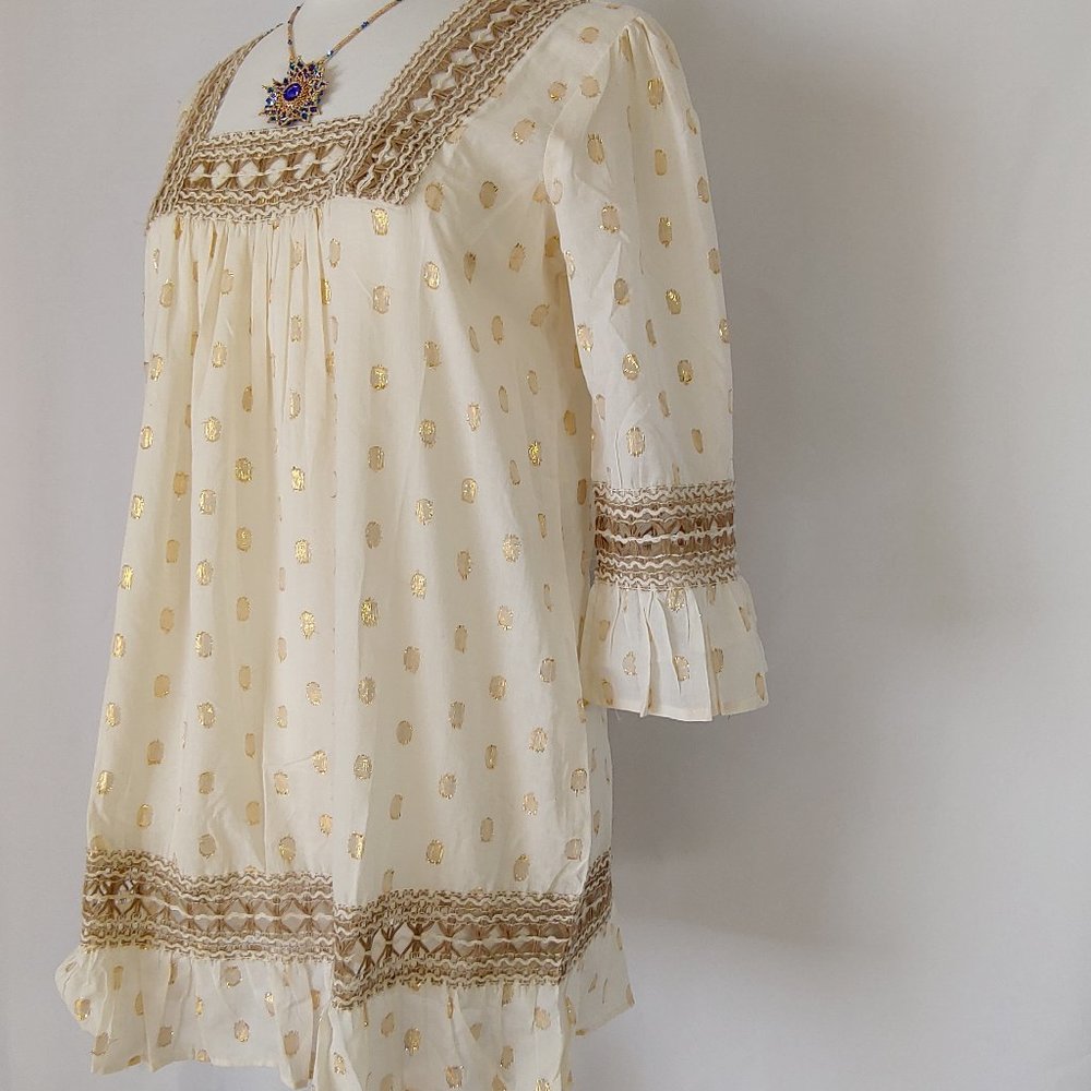 NAOO - Cream color tunic with golden accents. - Picture 3 of 10